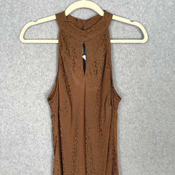 Young Fabulous Broke Dress Medium Brown Satin Slip Leopard Satin Stretch Halter - Picture 3 of 10